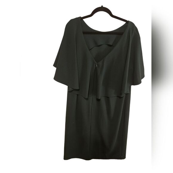 CALVIN KLEIN Short Flutter Cape Sleeve V-Back Crepe Sheath Dress - Size 16W - Picture 2 of 8